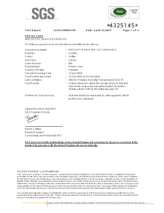 First page of SGS Test report LAHSL250003106